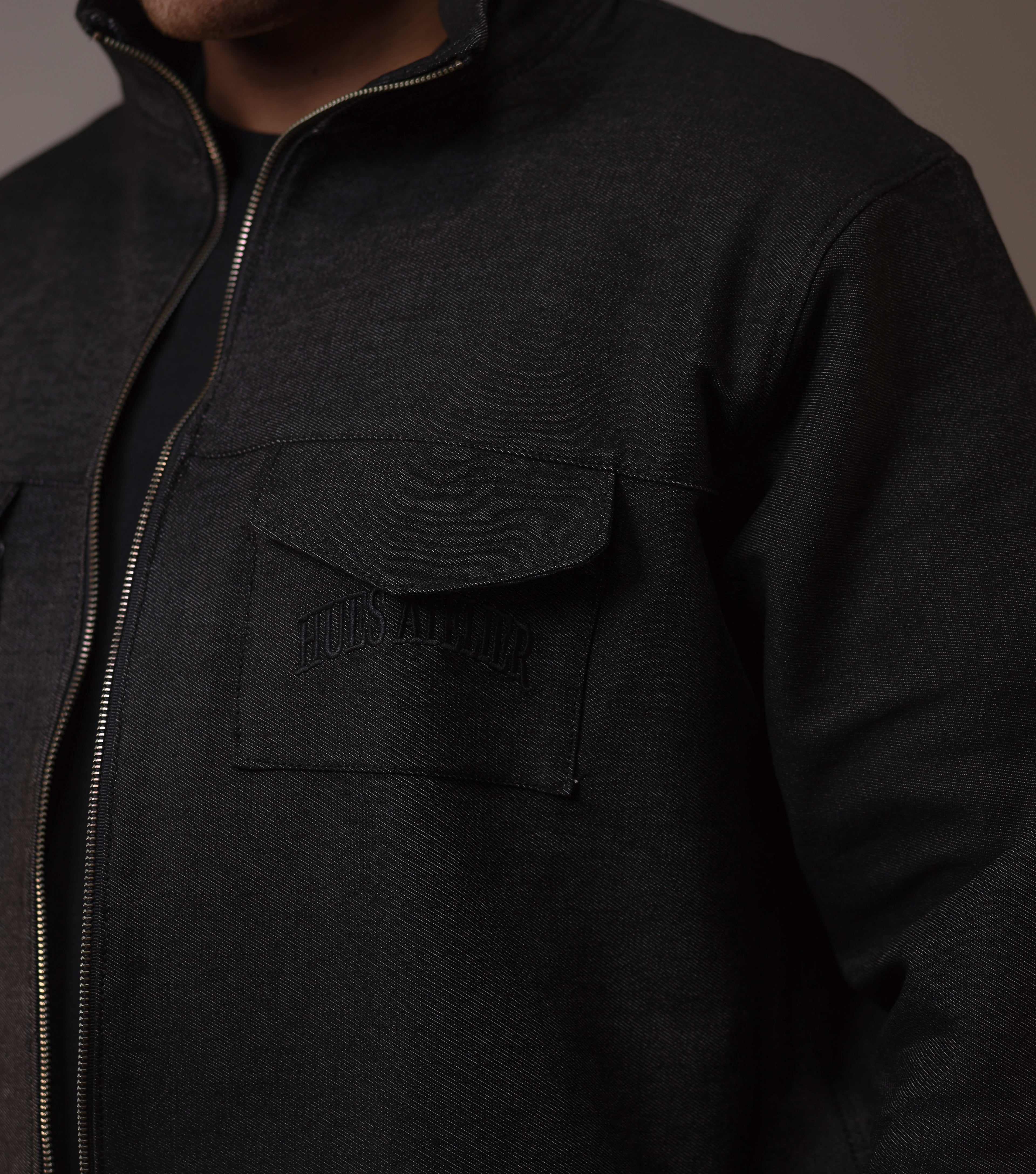 Noir By Hues Atelier | Embroidered Cropped Denim Jacket