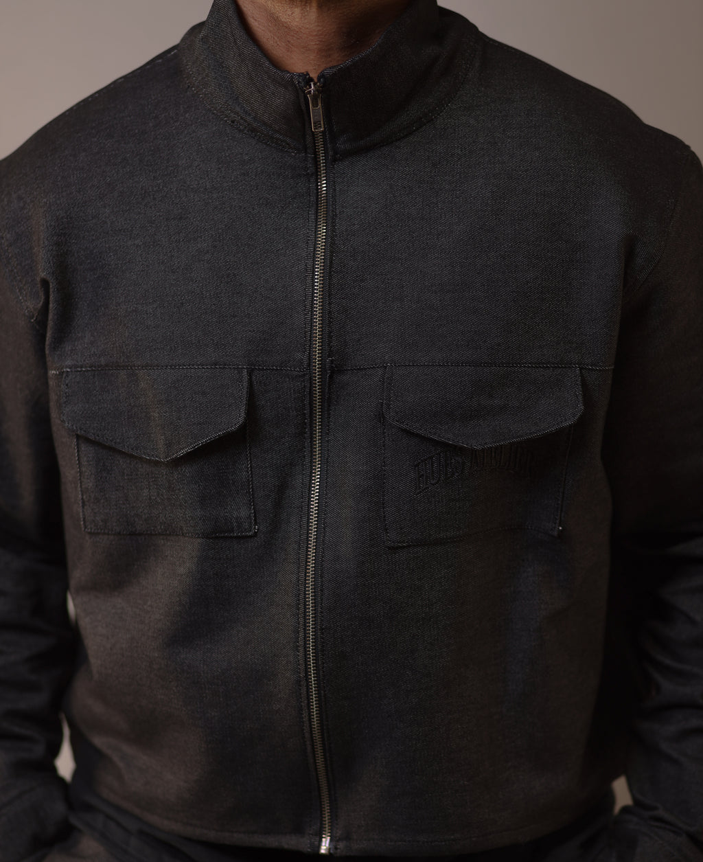 Noir By Hues Atelier | Embroidered Cropped Denim Jacket