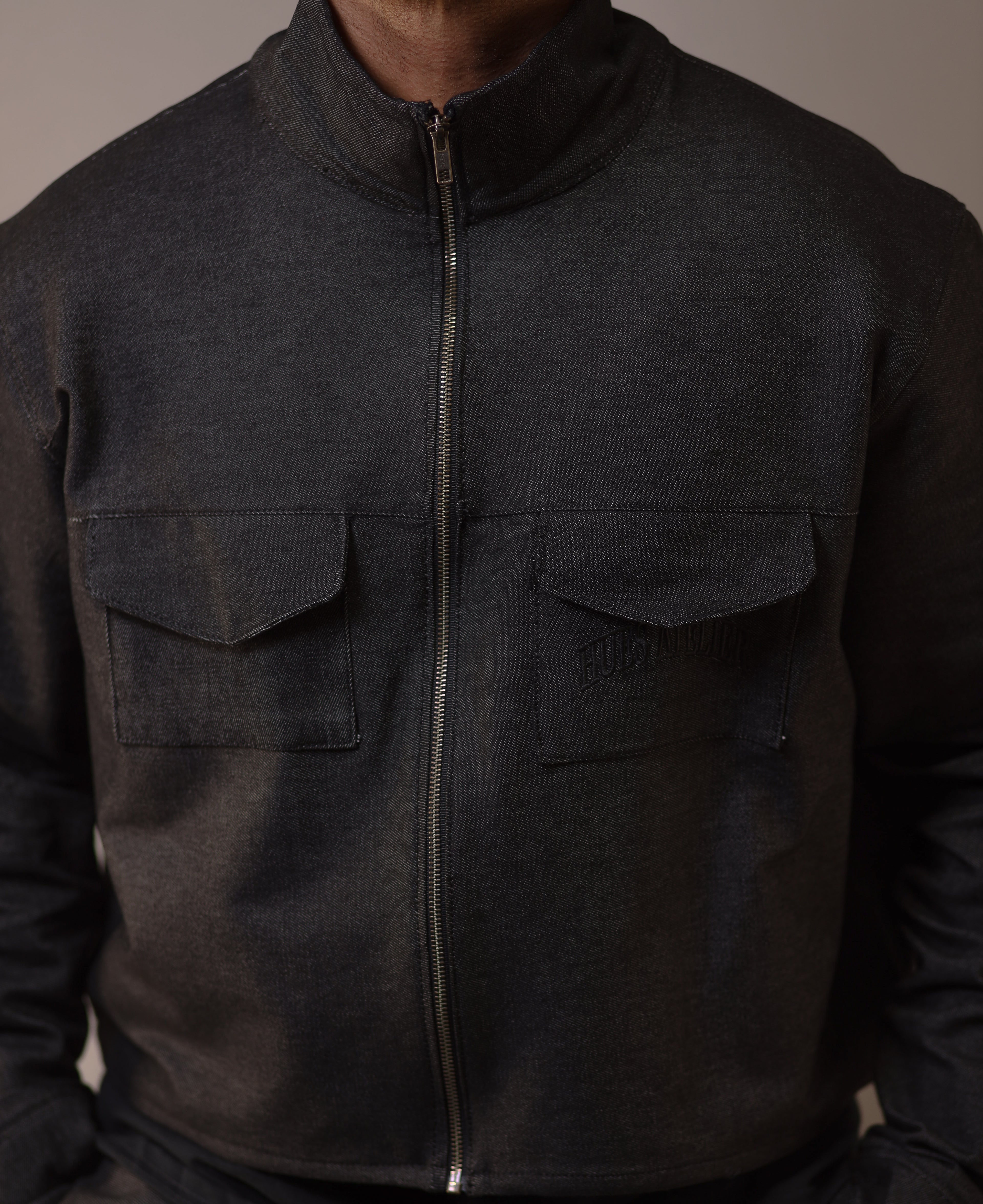 Noir By Hues Atelier | Embroidered Cropped Denim Jacket